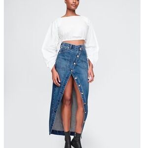 Denim Button-Front Maxi Skirt